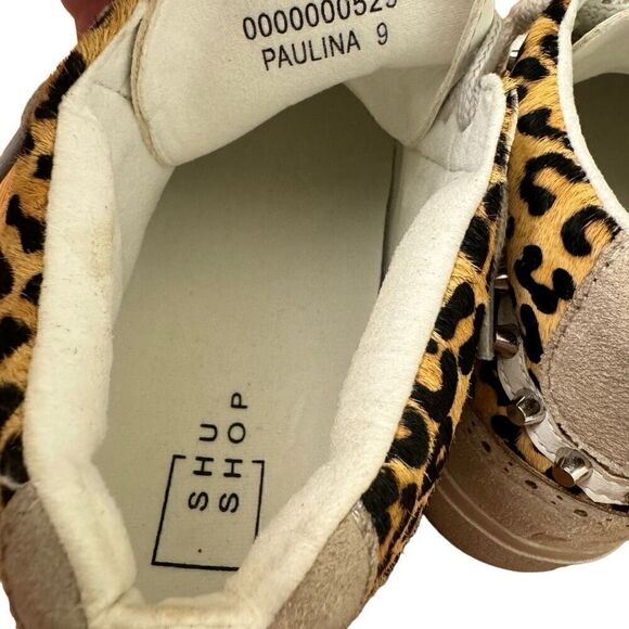 ShuShop Paulina Mid Top Sneakers Leopard Burgundy Star Studded NEW Size 9 - Picture 6 of 7